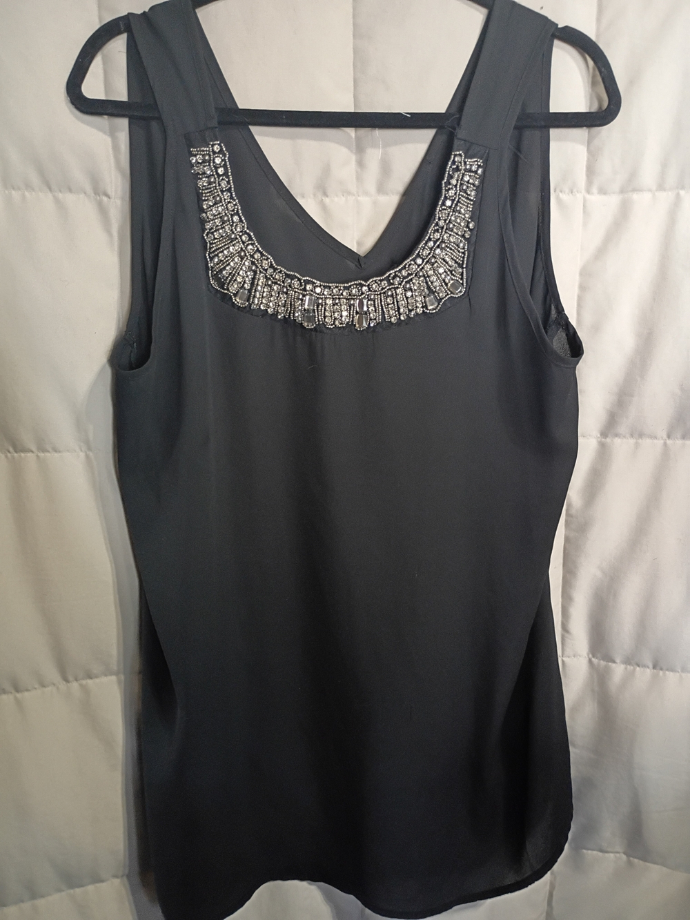 Rock & Roll Cowgirl Black Beaded Neckline Sleeveless Top